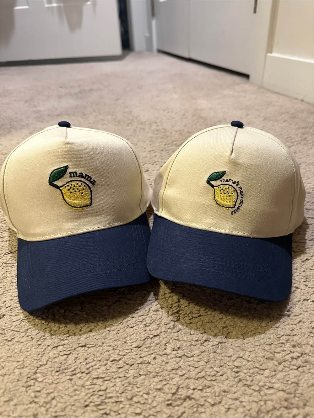 Mommy & Me Cream & Navy Lemon Embroidered Baseball Cap - Worn Once
